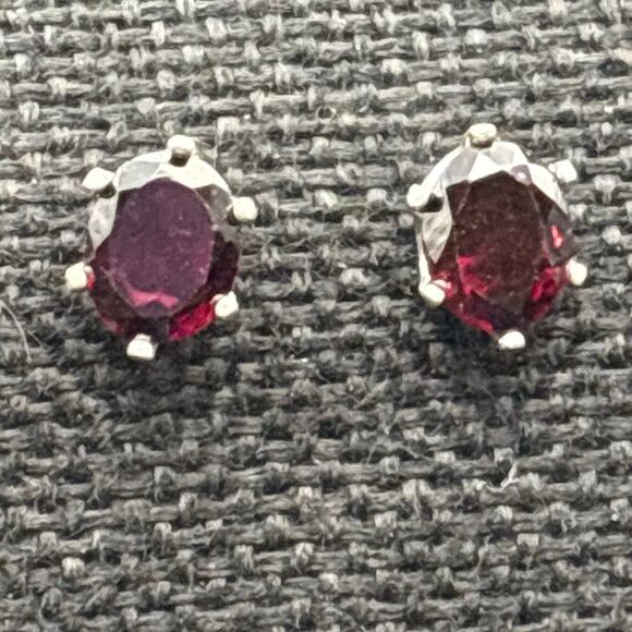 Garnet and Sterling Silver Stud Earrings NEW Handmade by me 7 x 9 mm